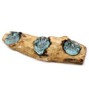 Portavelas Triple de Vidrio y Madera de Gamal (45 cm)