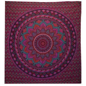 Colcha Doble de Algodón + Colgante de Pared - Mandala Clásico - Morado