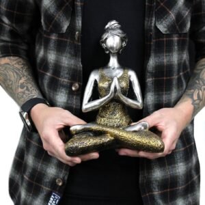 Figura Mujer Yoga Plata y Oro 24 cm - Decoración Zen - Imagen 2
