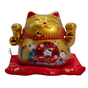 Hucha Gato de la Suerte Dorado de Cerámica - Maneki Neko 11cm - Imagen 3