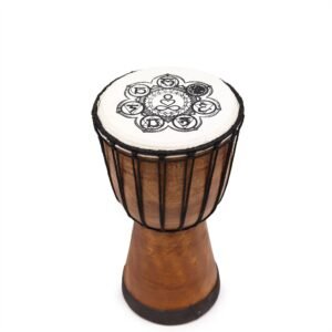 Tambor Djembe artesanal 30 cm con piel de cabra y chakras - Imagen 4