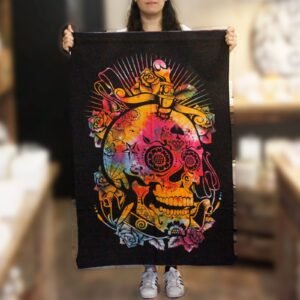 Tapiz calavera Día de Muertos psicodélico de algodón 78x112 - Imagen 2