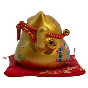 Hucha Gato de la Suerte Dorado de Cerámica - Maneki Neko 11cm - Imagen 2