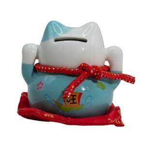 Hucha Gato de la Suerte Azul de Cerámica - Maneki Neko 9cm - Imagen 2