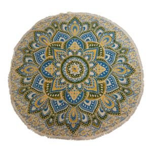 Gran Mandala Roundie de Algodón 180 cm - Amarillo y Azul - Imagen 4