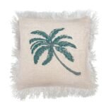 Funda de Cojín de Lino 45x45 Palmera Tropical con Flecos