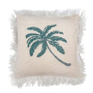 Funda de Cojín de Lino 45x45 Palmera Tropical con Flecos - Imagen 1