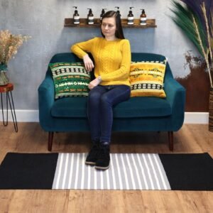 Alfombra Pasillera India de Algodón 70x170 cm Negro/Gris