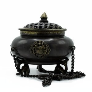 Quemador Tibetano Latón Grande - Vasija Colgante 30cm - Imagen 1