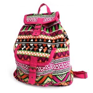 Mochila de Tejido Jacquard Rosada - Diseño Étnico India - Imagen 1