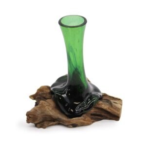 Jarrón de Vidrio Reciclado y Madera de Gamal - 20cm - Imagen 2
