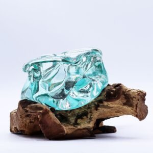 Cenicero y Portavelas de Vidrio Fundido sobre Madera 23cm - Imagen 5