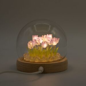 Domo de Cristal Floral Glow - 20 Tulipanes LED USB - Imagen 4