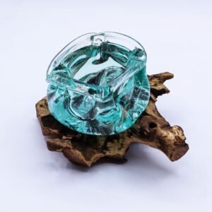 Cenicero y Portavelas de Vidrio Fundido sobre Madera 23cm - Imagen 4