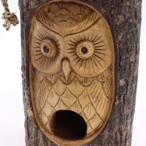 Casa para Pájaros Búho Sabio | Tronco de Árbol Tallado - Imagen 5