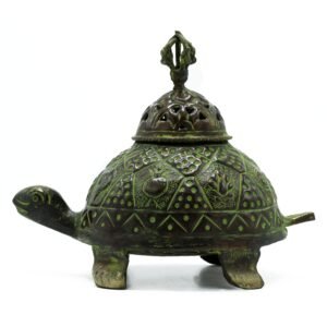 Incensario Tibetano Tortuga de Latón Verdigris Grande 16cm