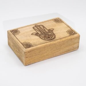 Caja Grande Hamsa Negra - Organizador de Madera 21.5 cm - Imagen 3