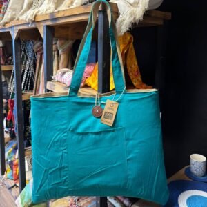 Bolsa Tote Grande Reversible Algodón - Verde Turquesa - Imagen 4