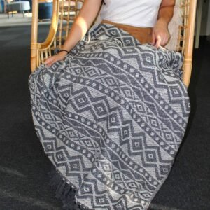 Manta de Algodón 125x150 cm - Gris Geométrico con Borlas - Imagen 6