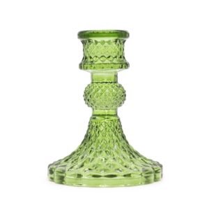 Portavelas vintage de vidrio verde para cena Jardín de Jade - Imagen 1