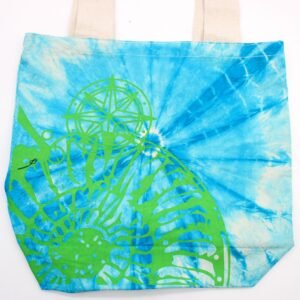 Bolsas de Algodón "Tie Dye" (170g) - 38x42x12cm - Concha Marina - Azul y verde - Asa Verde - Imagen 3