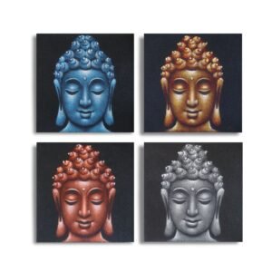 Set de 4 Cuadros Cabezas de Buda en Arena - 40x40 cm - Imagen 3