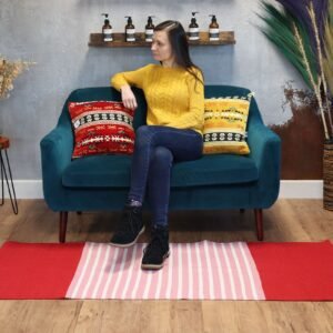 Alfombra Pasillera India de Algodón 70x170 cm Rojo/Rosa - Imagen 4