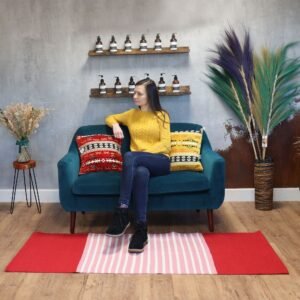 Alfombra Pasillera India de Algodón 70x170 cm Rojo/Rosa - Imagen 5