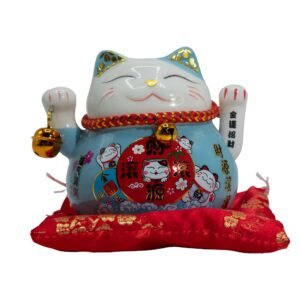 Gato de la Suerte Azul con Movimiento - Maneki Neko 11cm