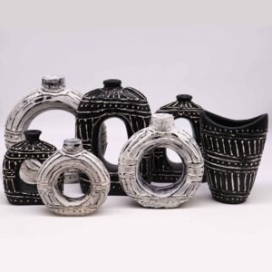 Jarrón redondo con forma de donut - Crema 18cm - Imagen 4