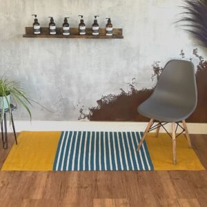 Alfombra Pasillera India de Algodón Amarilla y Azul 70x170 - Imagen 3