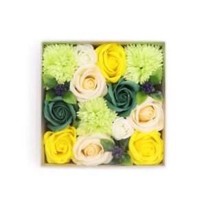 Caja Cuadrada Flores de Jabón - Primavera Amarillo y Verde