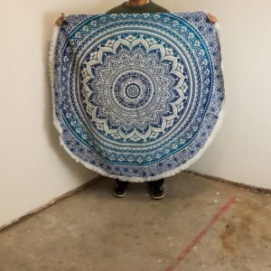 Mandala Roundie de Algodón 130 cm - Azul Clásico y Blanco - Imagen 2