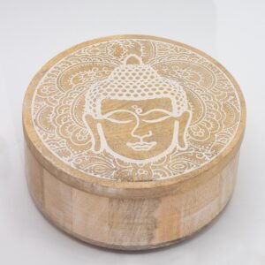 Caja Redonda Buda Blanco - Madera de Mango (17,5x7,5 cm) - Imagen 2