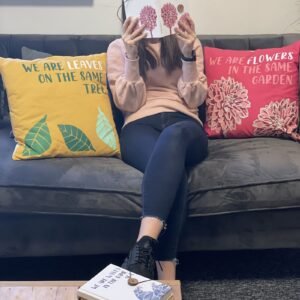 Funda de Cojín Algodón Somos Flores 45x45 - Rosa y Oliva - Imagen 4