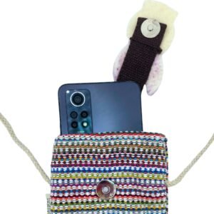 Bolso Porta Teléfono con Rayas Rosas - Decorado con conejo - Imagen 2