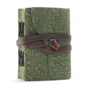 Cuaderno grueso de cuero con borde deckle – Patrón de laberinto verde – 12.7×8.9 cm - Imagen 3