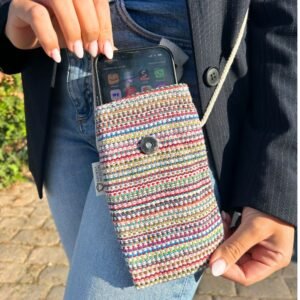Bolso Porta Teléfono con Rayas Rosas - Decorado con conejo - Imagen 3
