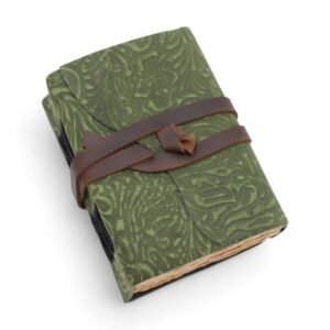 Cuaderno grueso de cuero con borde deckle – Patrón de laberinto verde – 12.7×8.9 cm - Imagen 5