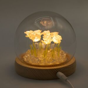 Domo Floral Glow: 10 Rosas Rosadas con Iluminación LED y Conexión USB - Imagen 7