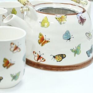 Set de Té de Cerámica Mariposas - Tetera con Asa de Bambú - Imagen 2