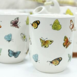 Set de Té de Cerámica Mariposas - Tetera con Asa de Bambú - Imagen 3
