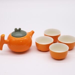 Juego de Té de Cerámica Naranja - Tetera y 4 Tazas - Imagen 4