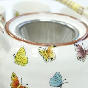 Set de Té de Cerámica Mariposas - Tetera con Asa de Bambú - Imagen 5