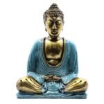 Buda en Meditación Verde Azulado y Dorado (15 cm)