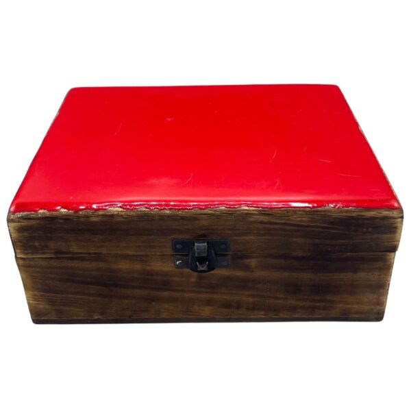 Caja Grande de Madera de Mango y Cerámica Roja - 20x15cm