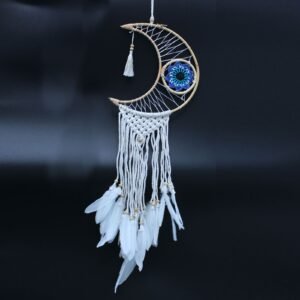 Atrapasueños de Luna en Macramé y Ratán Azul y Rosa - Imagen 3