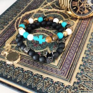 Pulsera de Ágata Negra Mate - Amuleto Ala de Ángel 8mm - Imagen 4