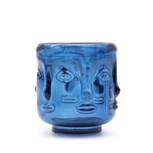 Portavelas de Vidrio Buda Azul Real – Diseño Zen en Relieve (7 cm) - Imagen 1