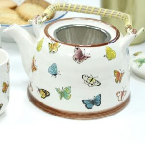 Set de Té de Cerámica Mariposas - Tetera con Asa de Bambú - Imagen 8
